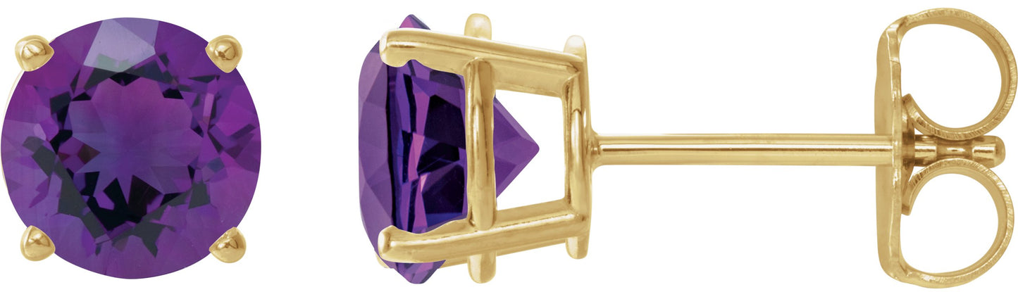Round Amethyst Stud Earrings