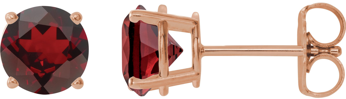 Round 4-Prong Lightweight Stud Earrings - Natural Mozambique Garnet