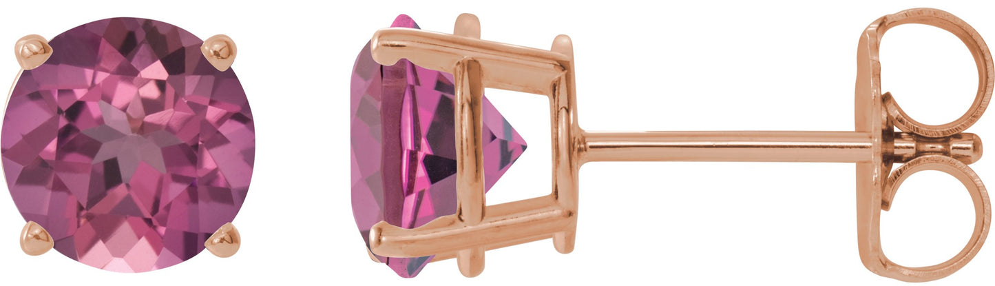 Round 4-Prong Lightweight Stud Earrings - Natural Pink Tourmaline