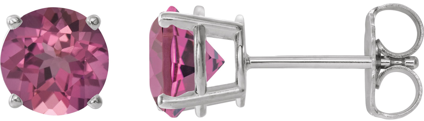 Round 4-Prong Lightweight Stud Earrings - Natural Pink Tourmaline