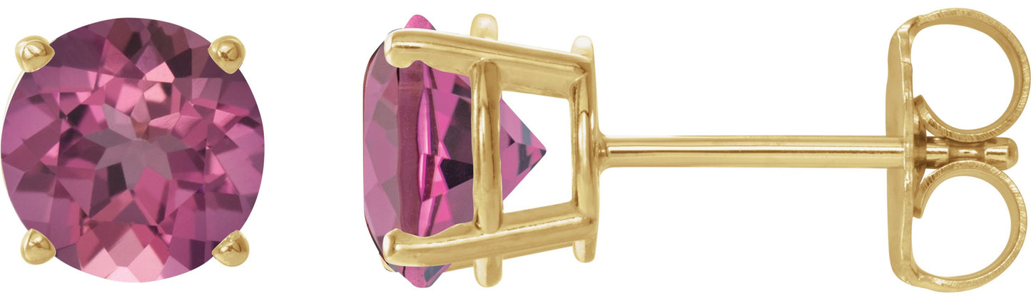 Round 4-Prong Lightweight Stud Earrings - Natural Pink Tourmaline