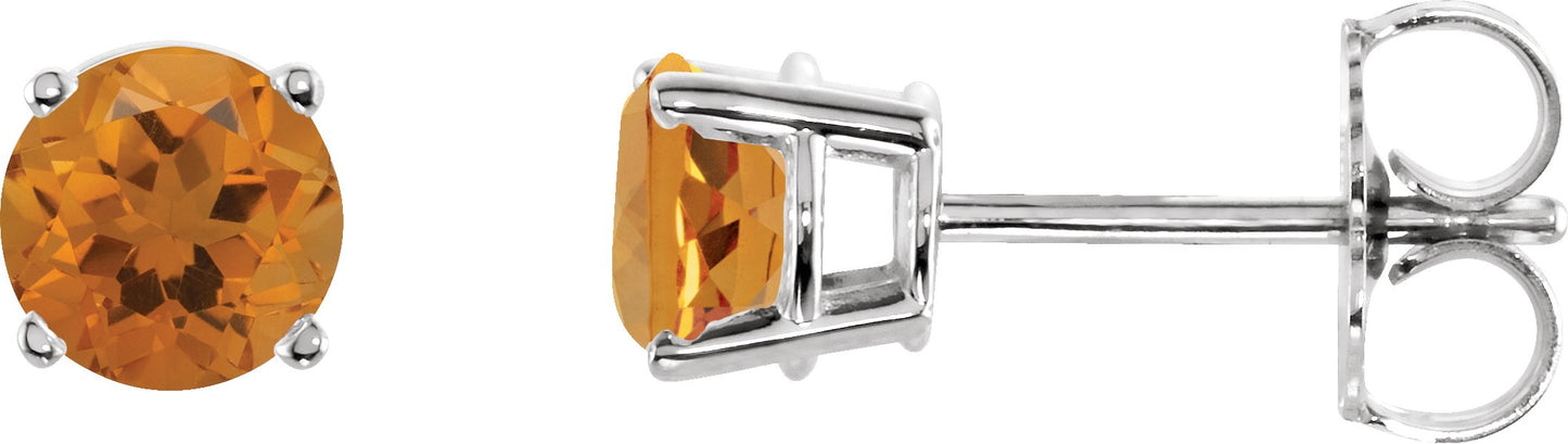 Round Citrine Stud Earrings