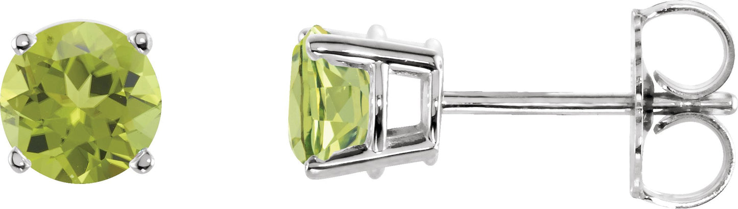Round 4-Prong Lightweight Stud Earrings - Natural Peridot