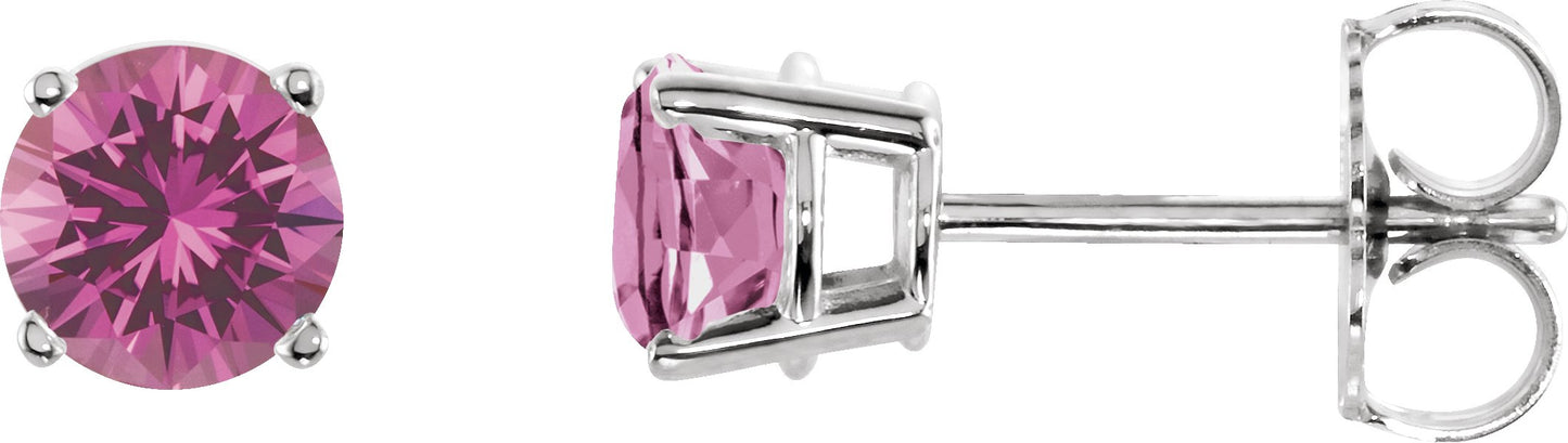 Round 4-Prong Lightweight Stud Earrings - Natural Pink Tourmaline