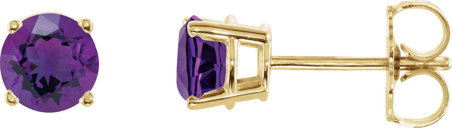 Round Amethyst Stud Earrings