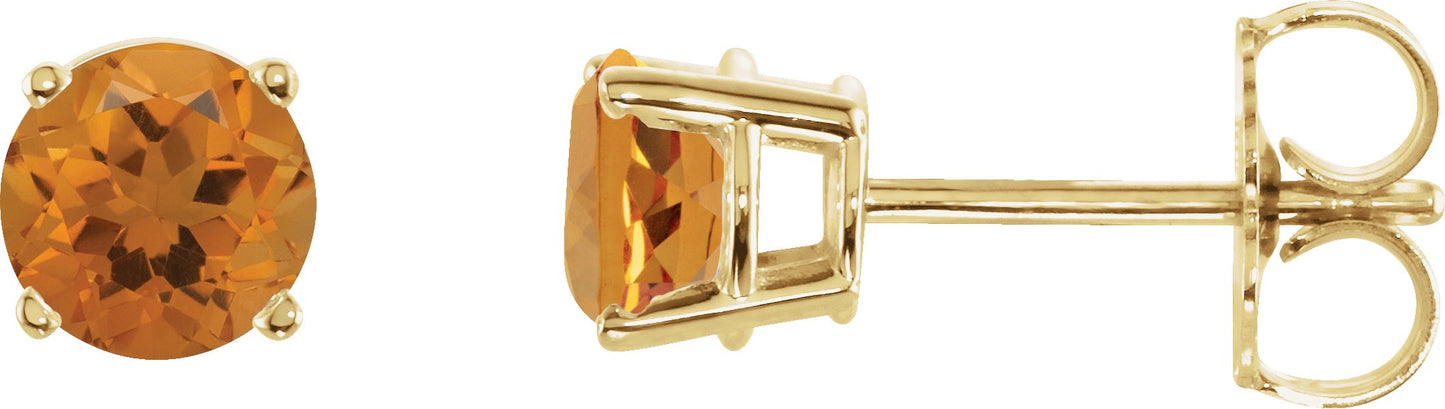 Round Citrine Stud Earrings