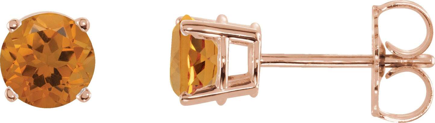 Round 4-Prong Lightweight Stud Earrings - Natural Citrine