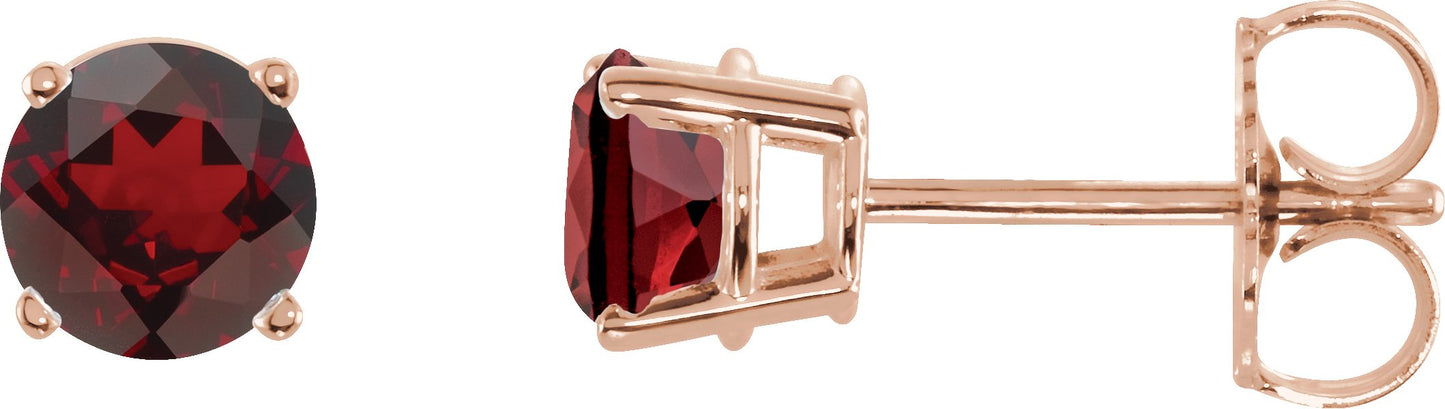 Round 4-Prong Lightweight Stud Earrings - Natural Mozambique Garnet