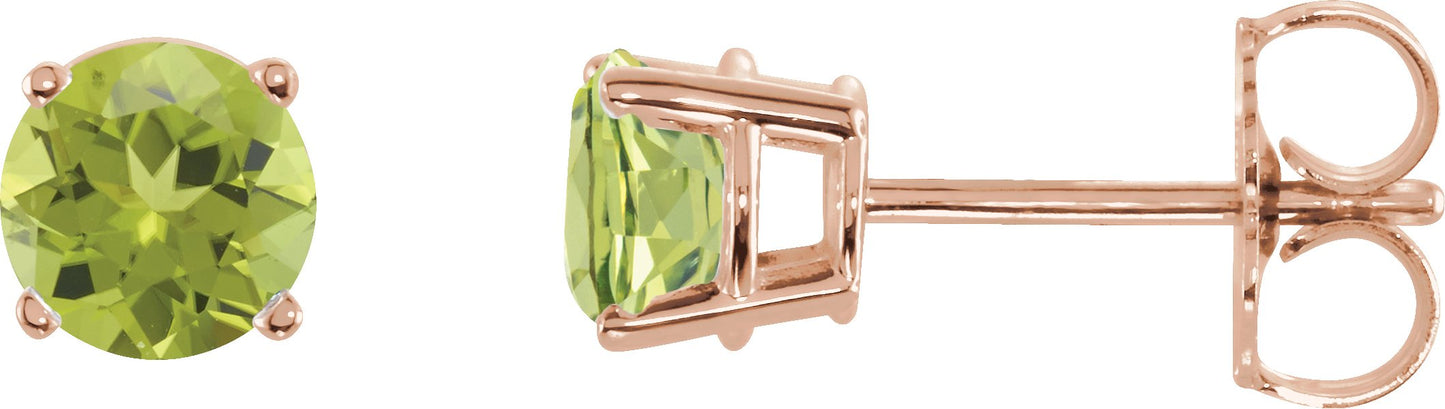 Round 4-Prong Lightweight Stud Earrings - Natural Peridot