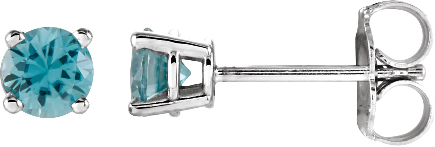Round 4-Prong Lightweight Stud Earrings - Natural Blue Zircon