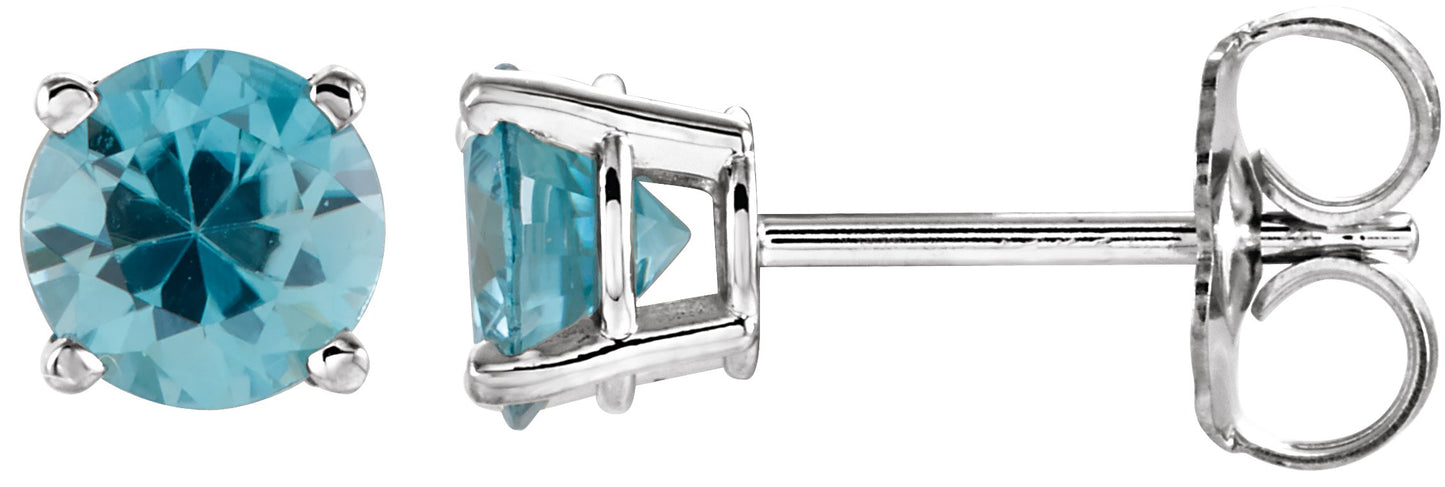 Round 4-Prong Lightweight Stud Earrings - Natural Blue Zircon