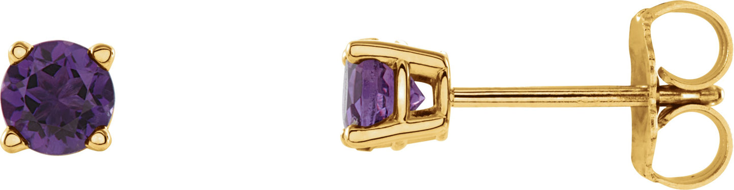 Round Amethyst Stud Earrings