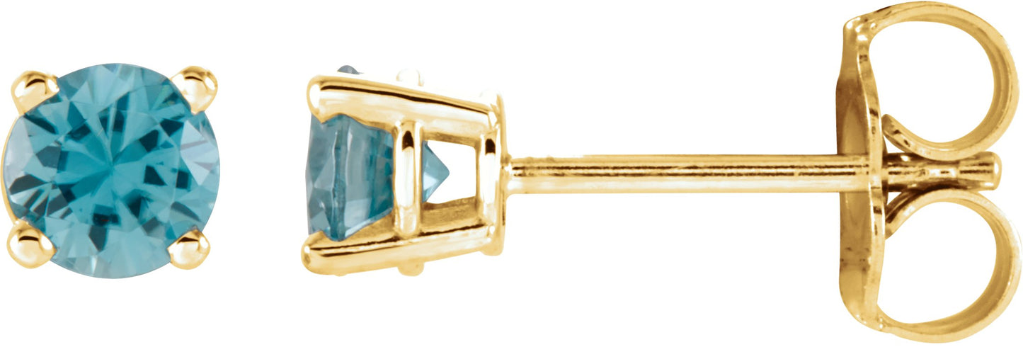 Round 4-Prong Lightweight Stud Earrings - Natural Blue Zircon