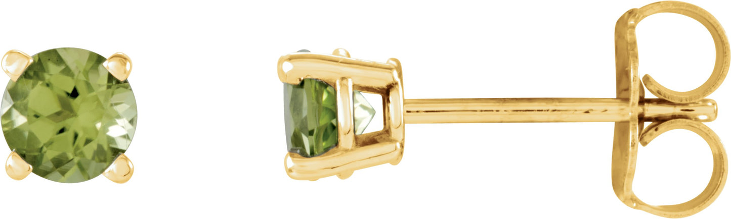 Round 4-Prong Lightweight Stud Earrings - Natural Peridot