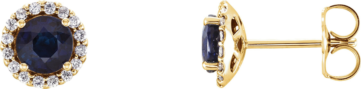 Round 4-Prong Halo-Style Earrings - Natural Blue Sapphire