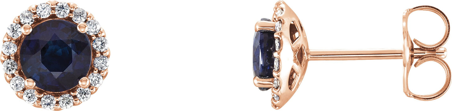 Round 4-Prong Halo-Style Earrings - Natural Blue Sapphire