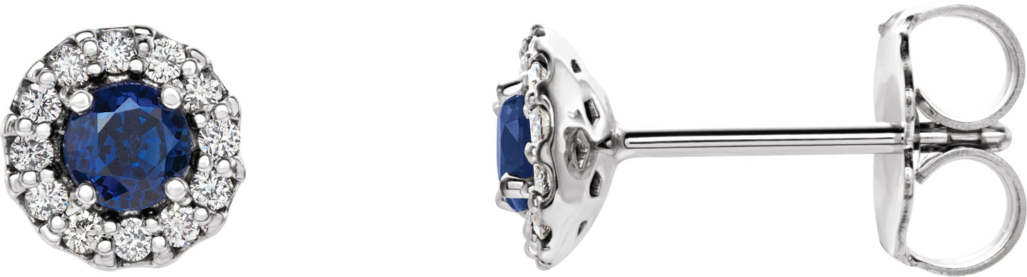 Round 4-Prong Halo-Style Earrings - Natural Blue Sapphire