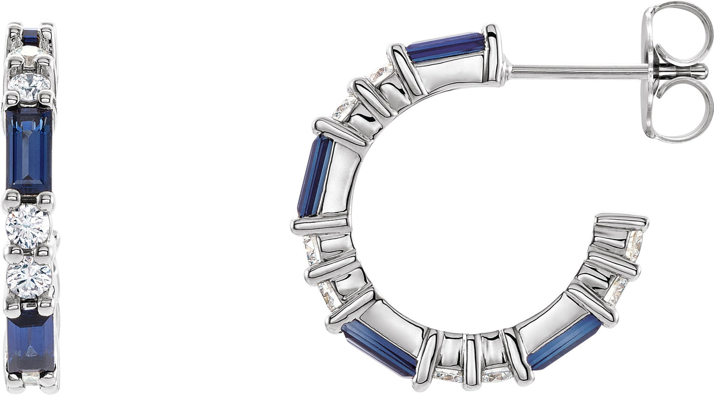 Accented Hoop Earrings - Natural Blue Sapphire