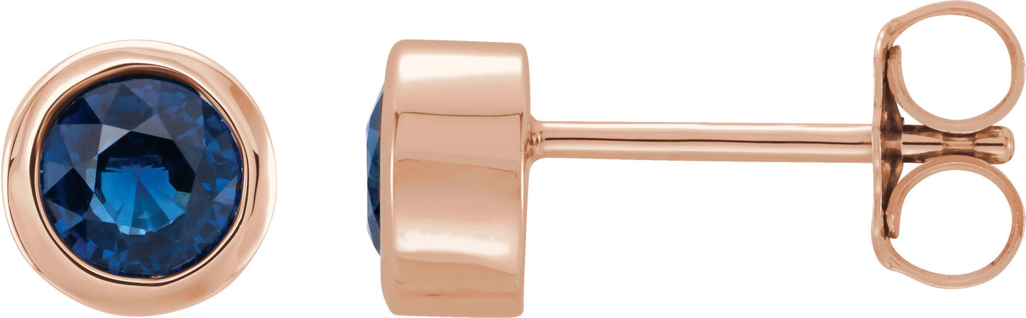 Round Bezel-Set Birthstone Stud Earrings - Natural Blue Sapphire
