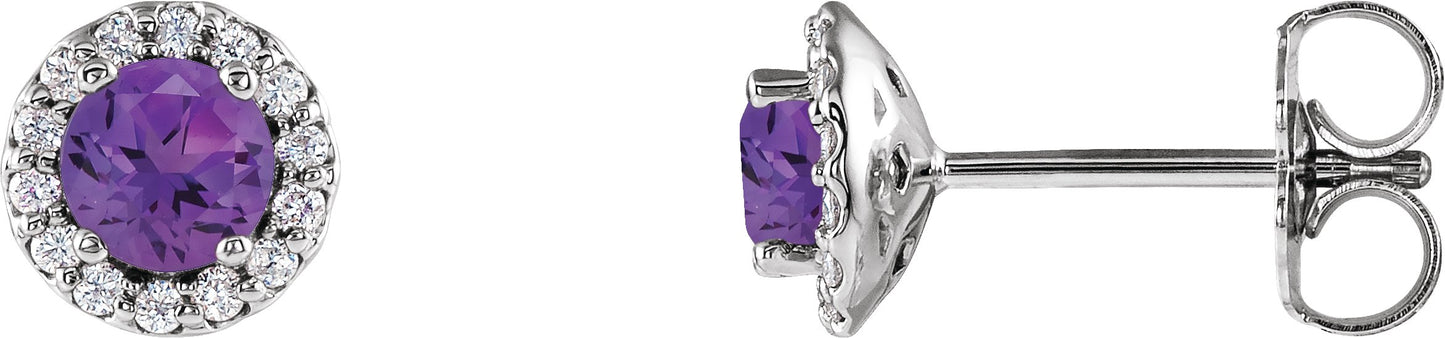 Round 4-Prong Halo-Style Earrings - Natural Amethyst