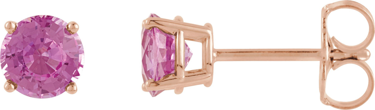 Round 4-Prong Lightweight Stud Earrings - Natural Pink Tourmaline