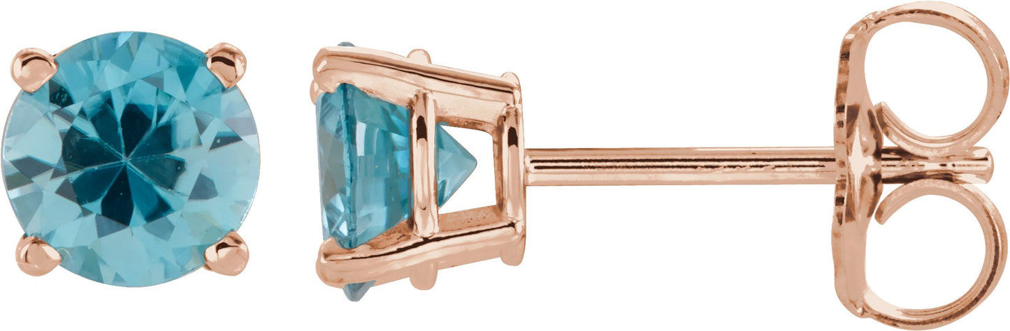 Round 4-Prong Lightweight Stud Earrings - Natural Blue Zircon