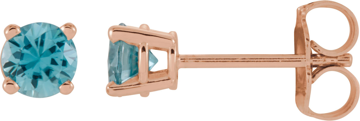 Round 4-Prong Lightweight Stud Earrings - Natural Blue Zircon