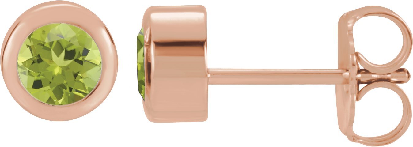 Round Bezel-Set Birthstone Stud Earrings - Natural Peridot