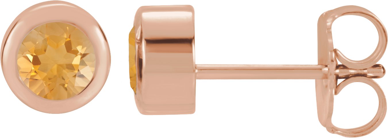 Round Bezel-Set Birthstone Stud Earrings - Natural Citrine