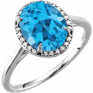Halo-Style Ring - Natural Swiss Blue Topaz