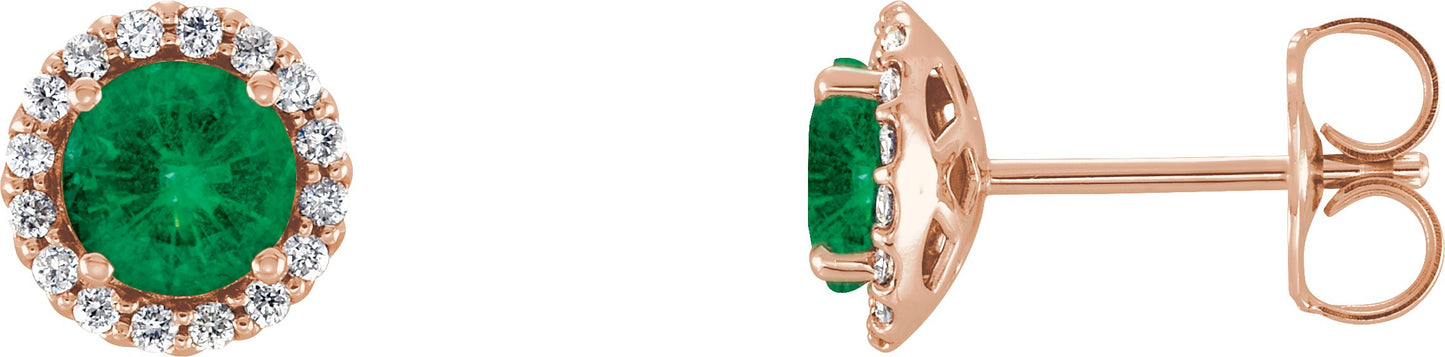 Round 4-Prong Halo-Style Earrings - Natural Emerald