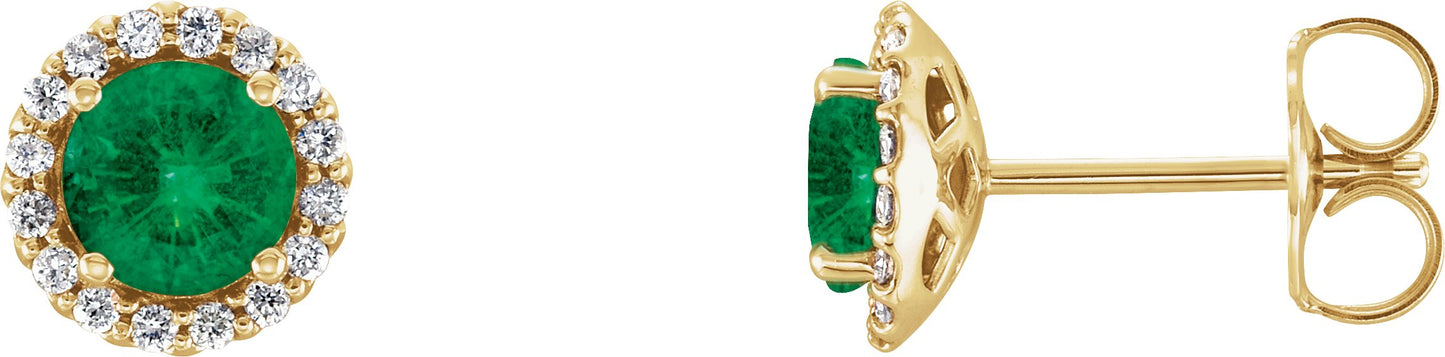 Round 4-Prong Halo-Style Earrings - Natural Emerald