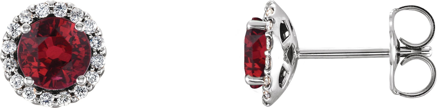 Round 4-Prong Halo-Style Earrings - Natural Ruby