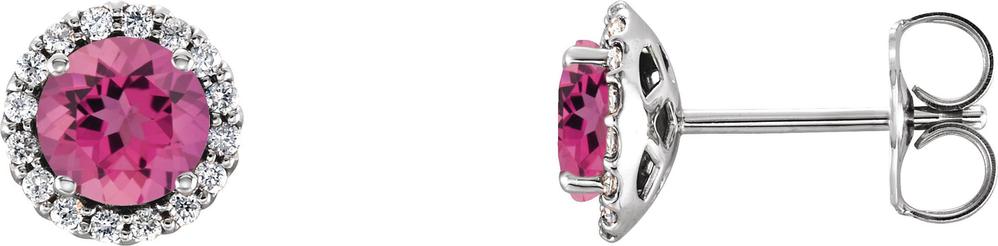 Round 4-Prong Halo-Style Earrings - Natural Pink Tourmaline