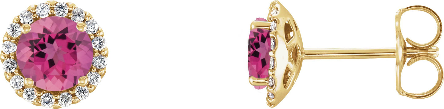 Round 4-Prong Halo-Style Earrings - Natural Pink Tourmaline