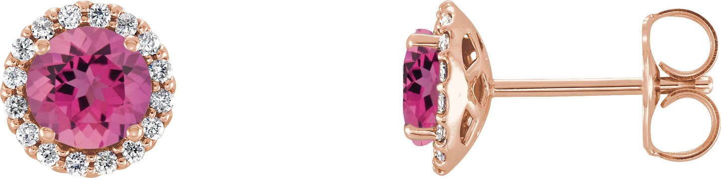 Round 4-Prong Halo-Style Earrings - Natural Pink Tourmaline