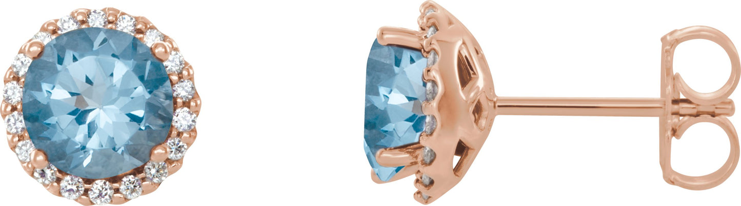 Round 4-Prong Halo-Style Earrings - Natural Aquamarine