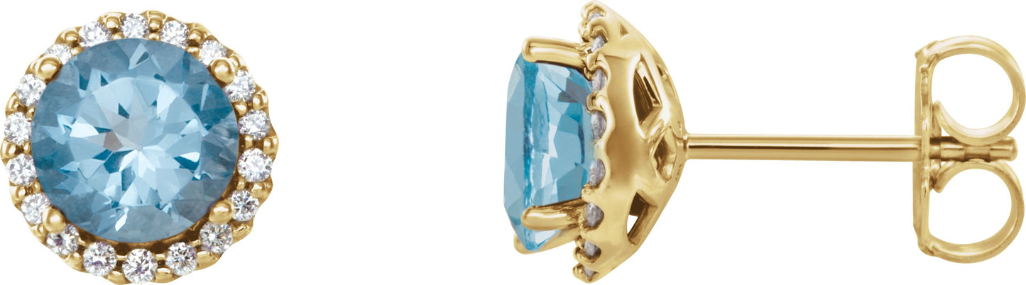 Round 4-Prong Halo-Style Earrings - Natural Aquamarine