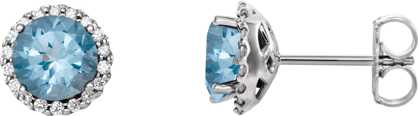 Round 4-Prong Halo-Style Earrings - Natural Aquamarine