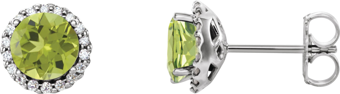 Round 4-Prong Halo-Style Earrings - Natural Peridot