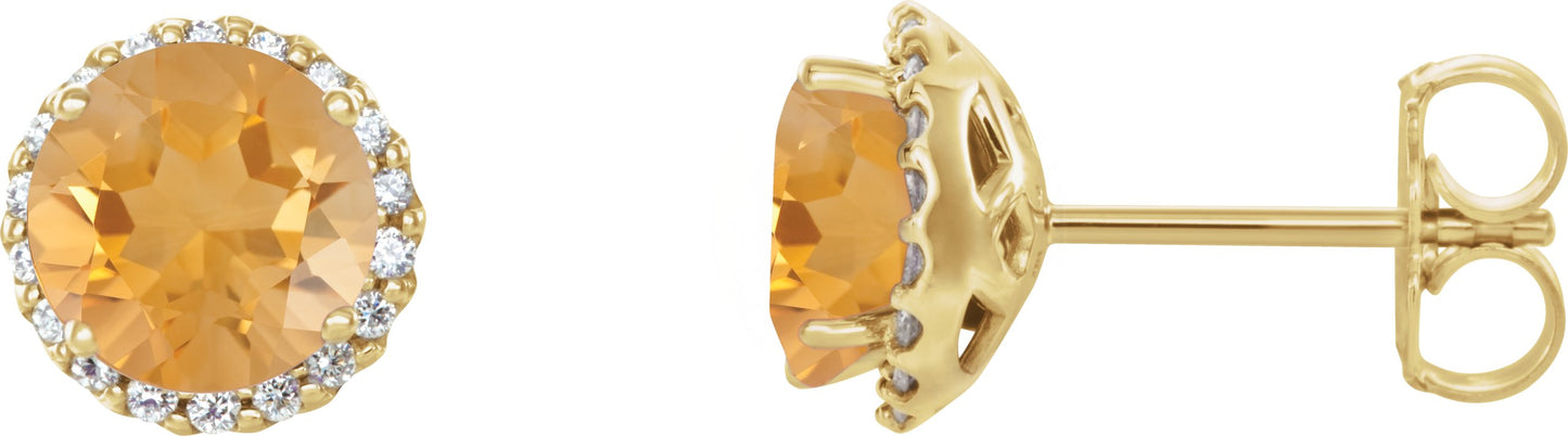 Round 4-Prong Halo-Style Earrings - Natural Citrine