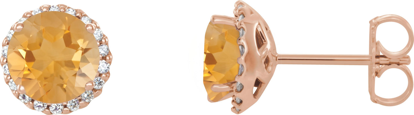 Round 4-Prong Halo-Style Earrings - Natural Citrine