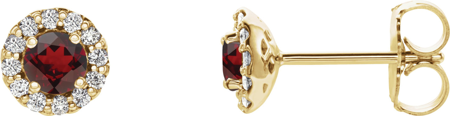 Round 4-Prong Halo-Style Earrings - Natural Mozambique Garnet