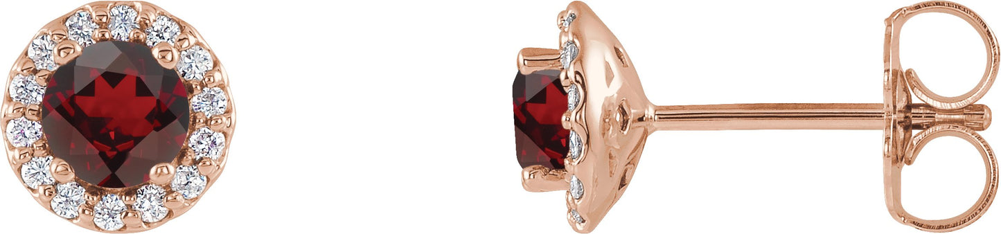 Round 4-Prong Halo-Style Earrings - Natural Mozambique Garnet