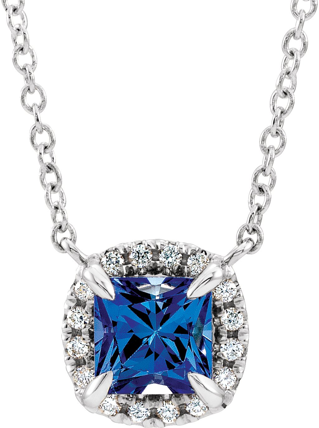 Halo-Style Necklace or Center - Natural Blue Sapphire