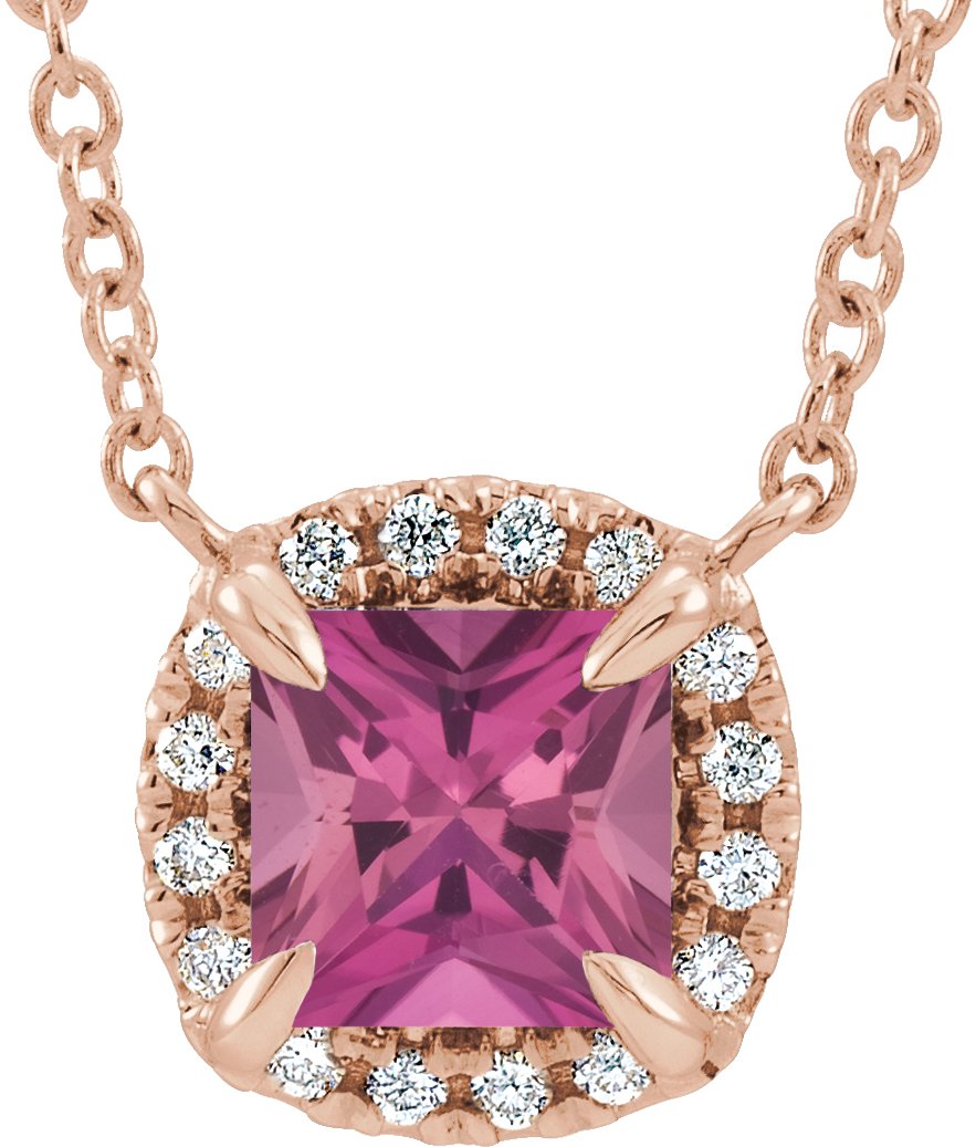 Halo-Style Necklace or Center - Natural Pink Tourmaline
