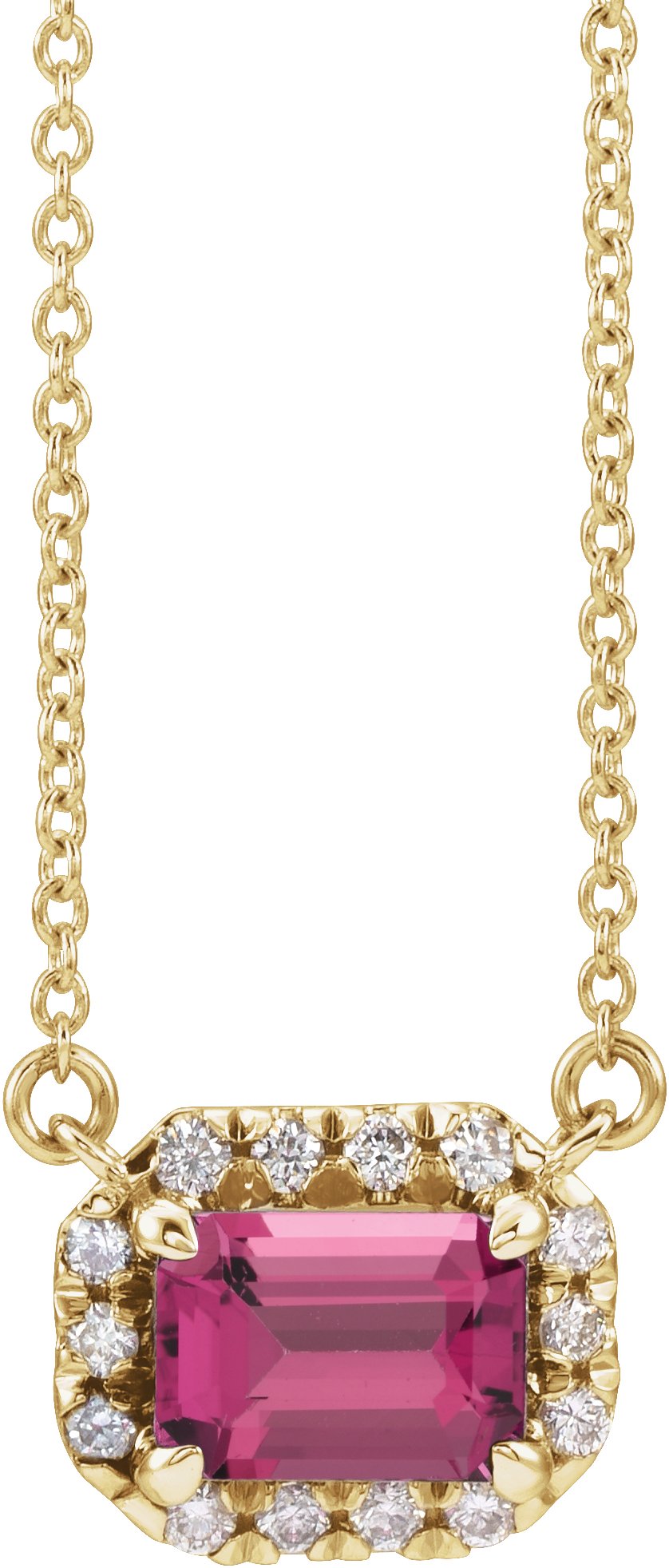 French-Set Halo-Style Necklace or Center - Natural Pink Tourmaline