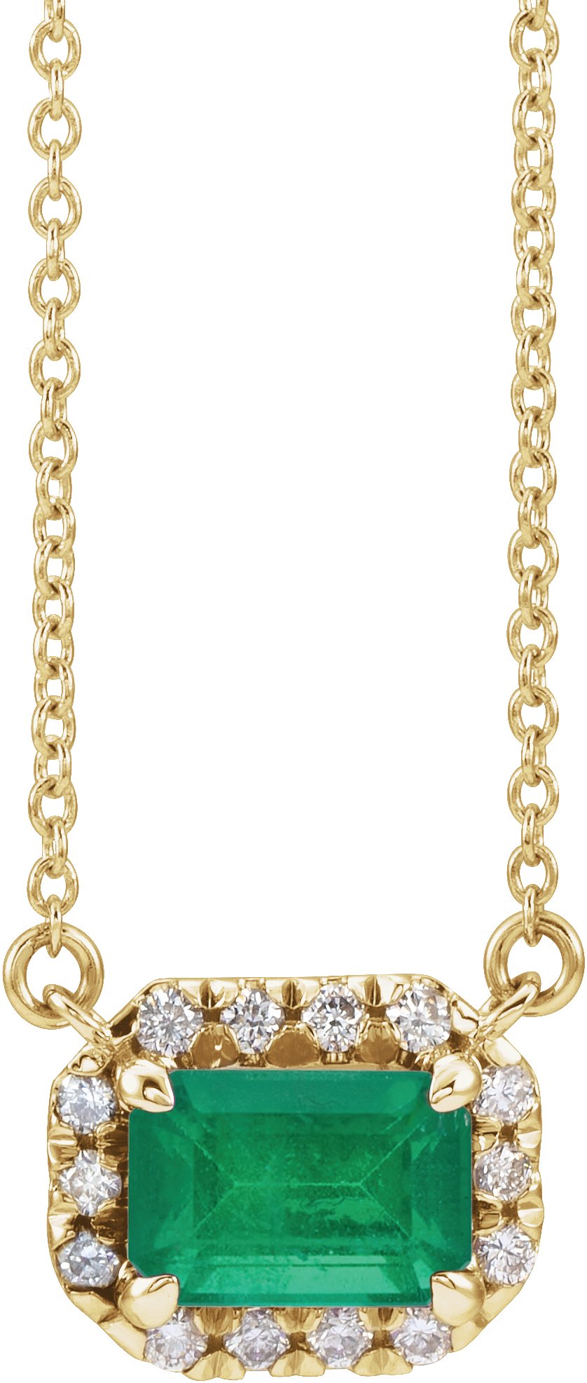 French-Set Halo-Style Necklace or Center - Natural Emerald