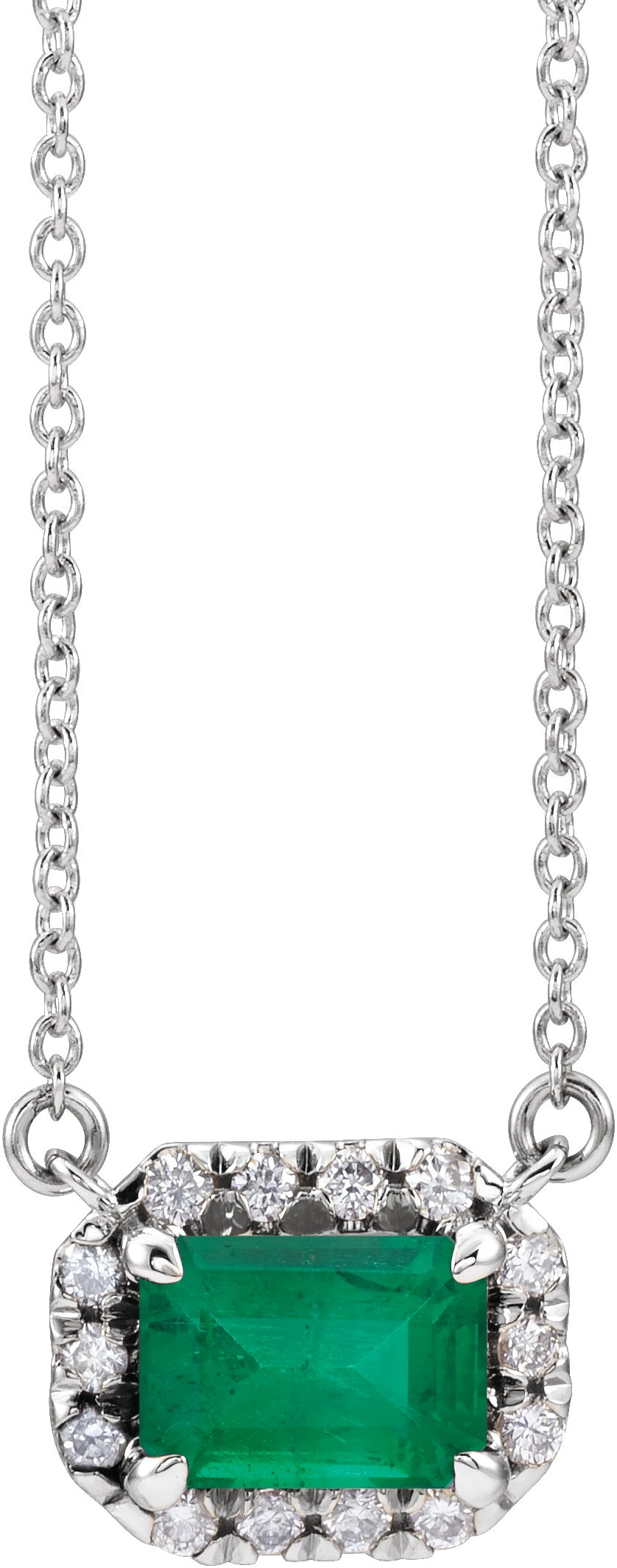 French-Set Halo-Style Necklace or Center - Natural Emerald