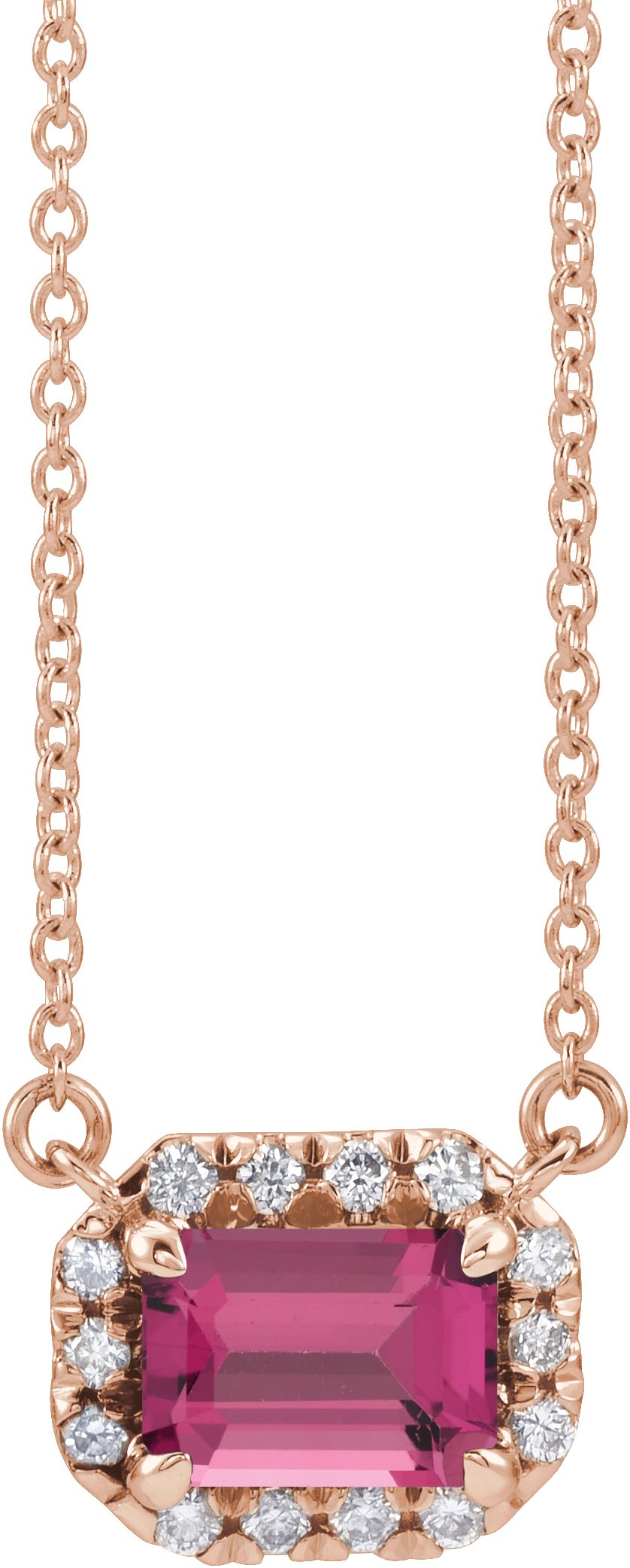 French-Set Halo-Style Necklace or Center - Natural Pink Tourmaline